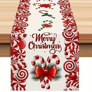 13"x72" Candy Cane and Pine Festive Holiday Dinner Christmas Table Runner